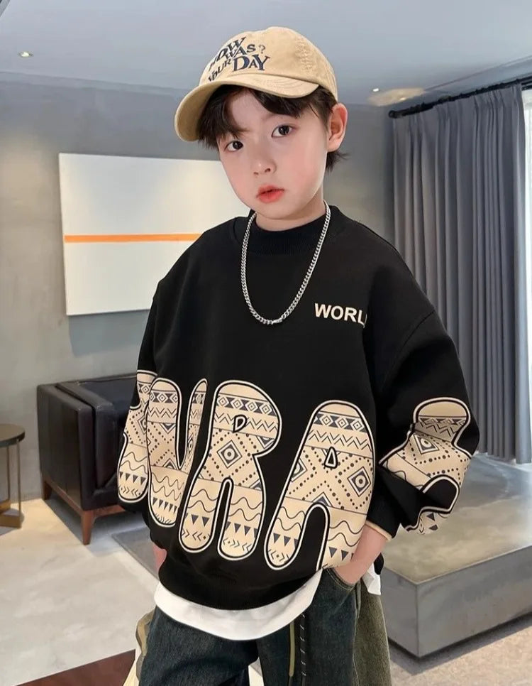 Boys' Medium-Large 2025 New Spring/Autumn Trendy No Hood Layering Top Sweatshirt