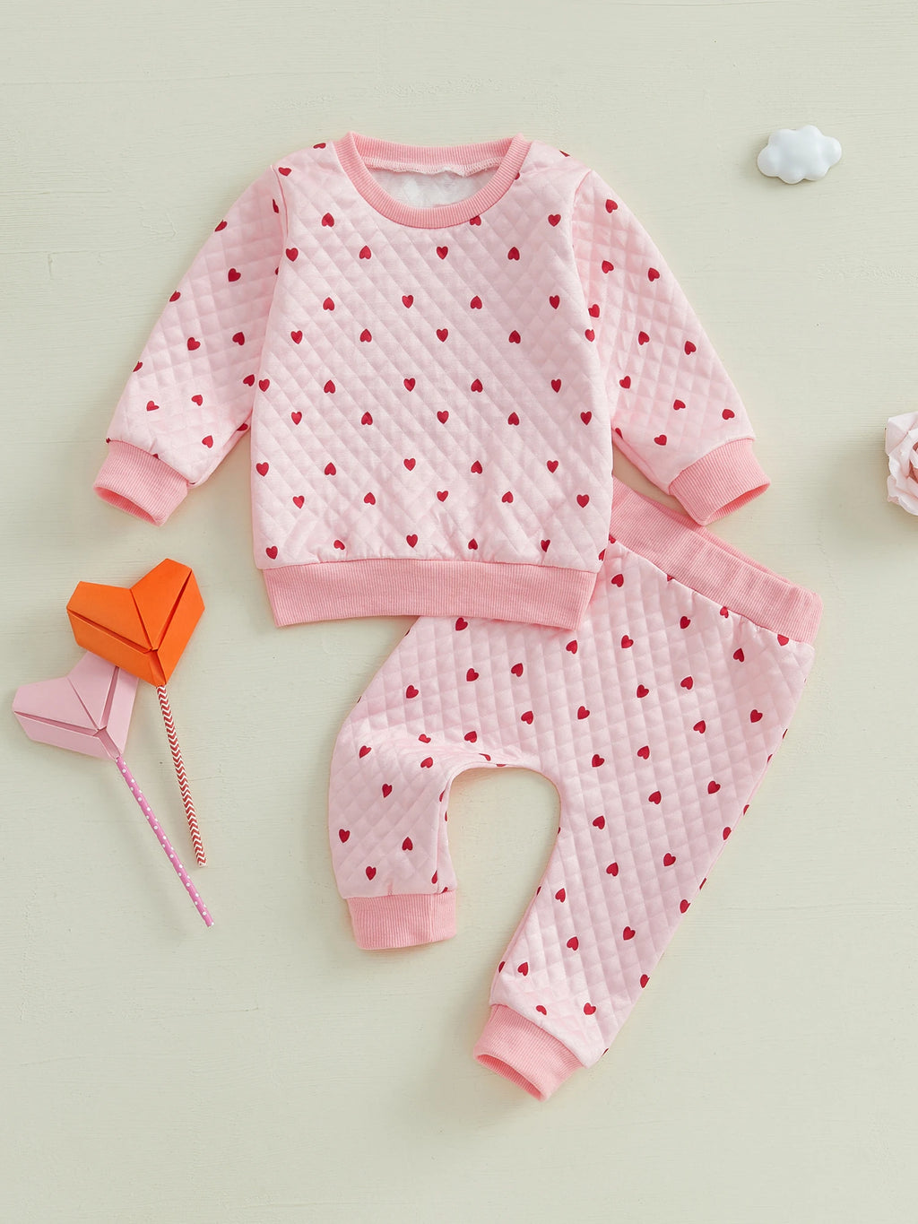 Toddler Girls Valentine s Day Outfits Heart Print Long Sleeve Sweatshirt and Elastic Pants Set Baby 2 Piece Clothes