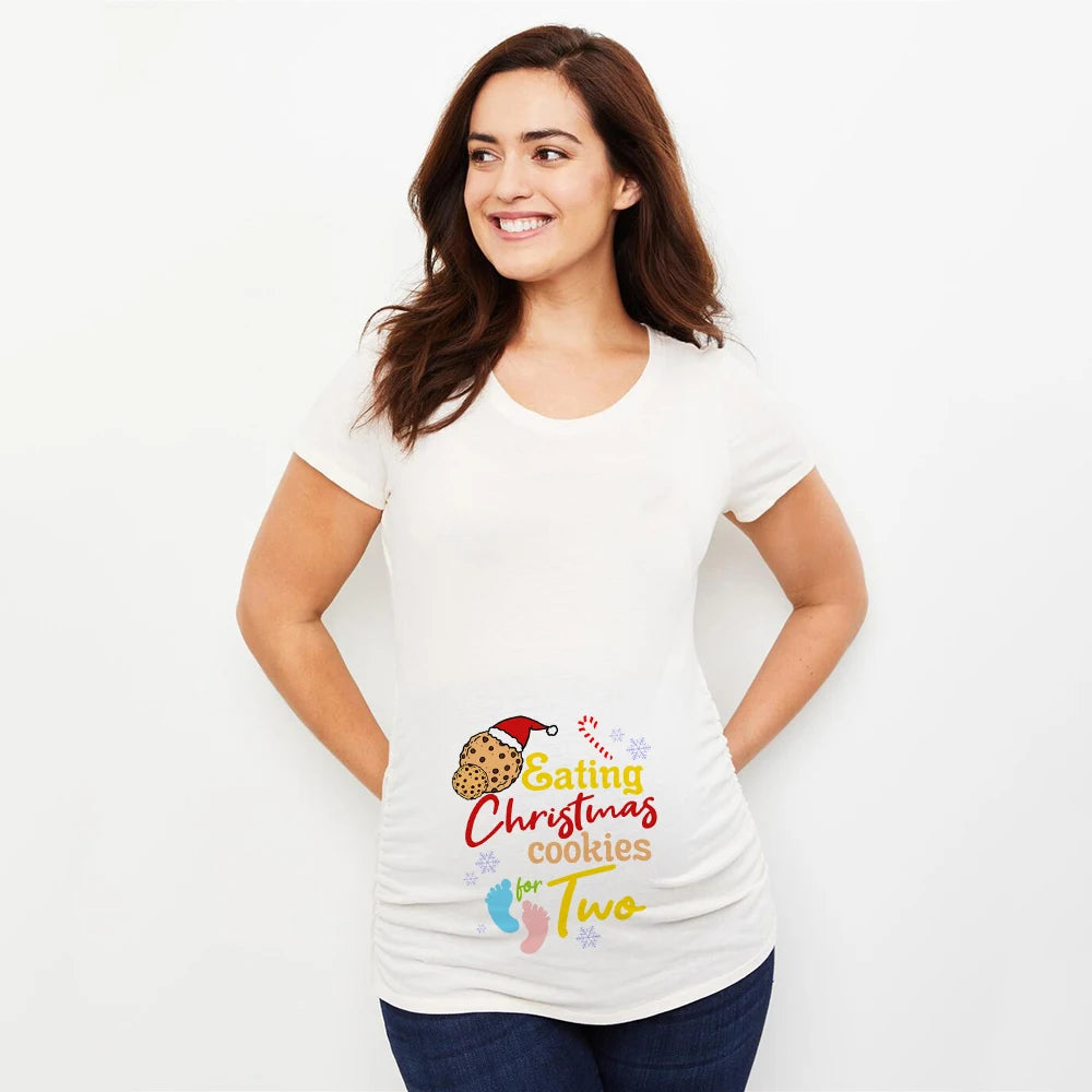 Eating christmas cookies for two Pregnant T shirt Women Maternity Blouse Christmas Maternity Shirts Pregnancy women Clothes