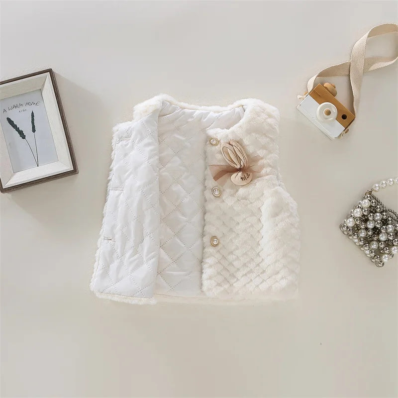 (9 Months -3 Years Old) Autumn And Winter New Simple Solid Color Baby Girl Vest, Fashionable And Warm Children'S Clothing