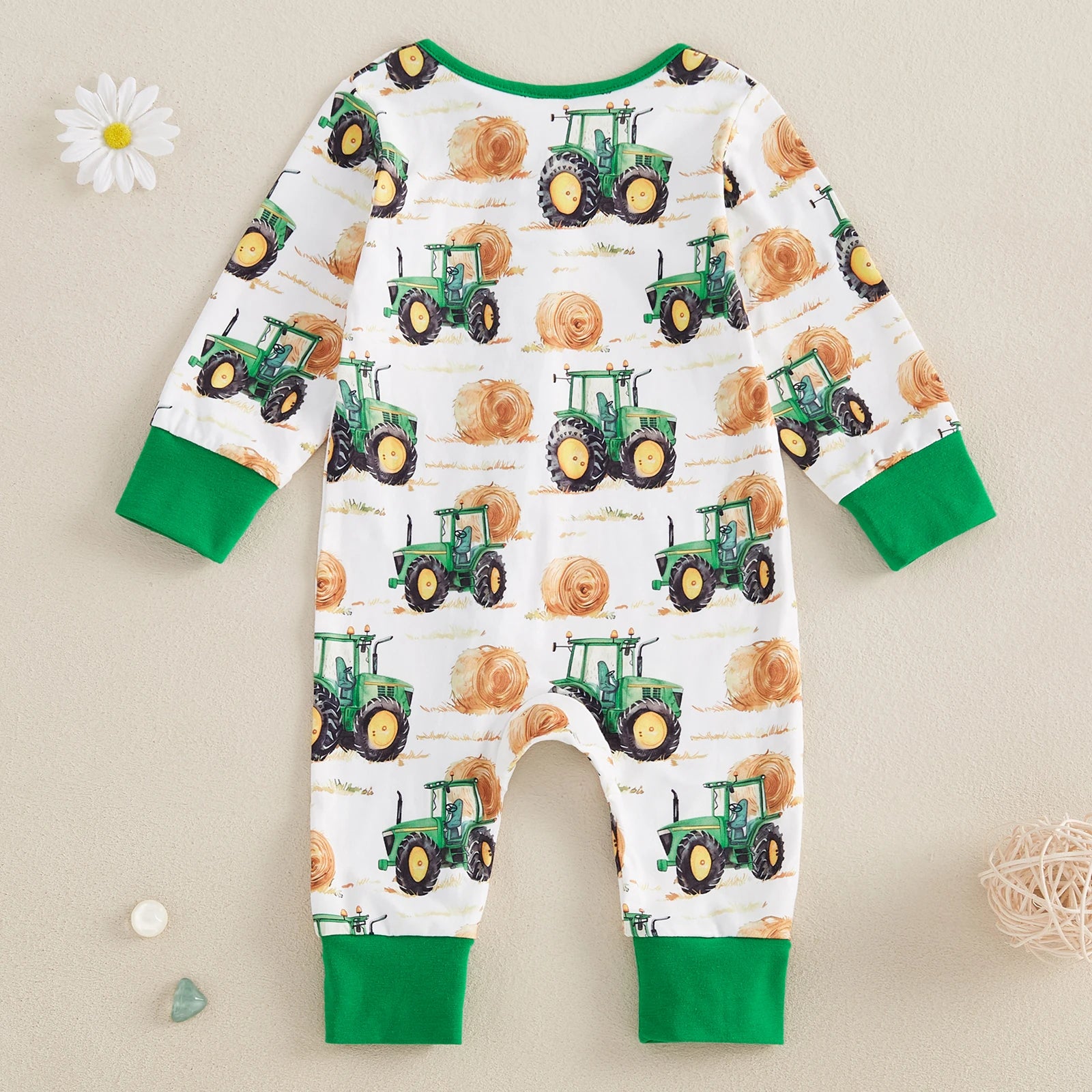 Toddler Unisex Autumn Coverall with Cute Farm Vehicle Pattern Easy Zip Closure and Cozy Crew Neck for All-Day Play