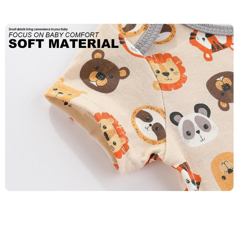 Kiddiezoom 4-piece Fashion Cartoon Boys and Girls jumpsuit 100% Cotton Newborn jumpsuit Set Summer