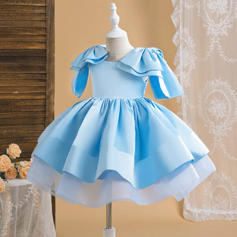 Elegant Pink Bow Girls Party Princess Dress Formal Wedding Bridesmaid Birthday Prom Dresess for Girl Gala Christmas Kids Clothes