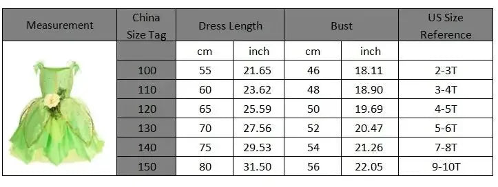 Disney Classic Elf Movie Tinker Bell Girls Play Fairy Dress Green Suspender Skirt With Wings and Flower Christmas Gift for Girls