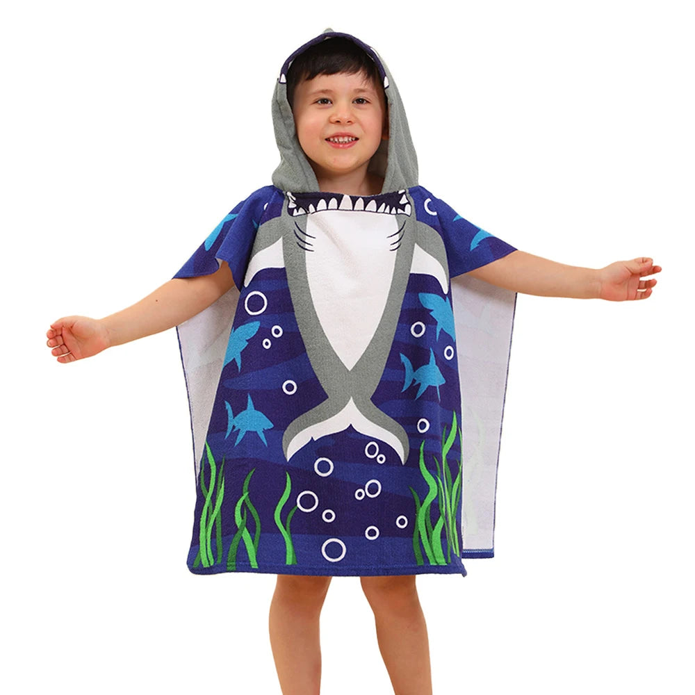 Children Bathing Stuff Kids Hooded Cape Towel Boy Shark Bathrobe Baby Dinosaur Bath Towel Girls Unicorn Beach Towel Wrap Blanket