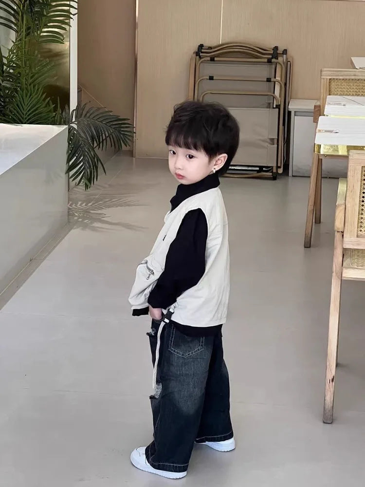 Kids' Korean Style Ripped Jeans Edgy Streetwear Pants for Toddler Boys & Girls Spring/Fall