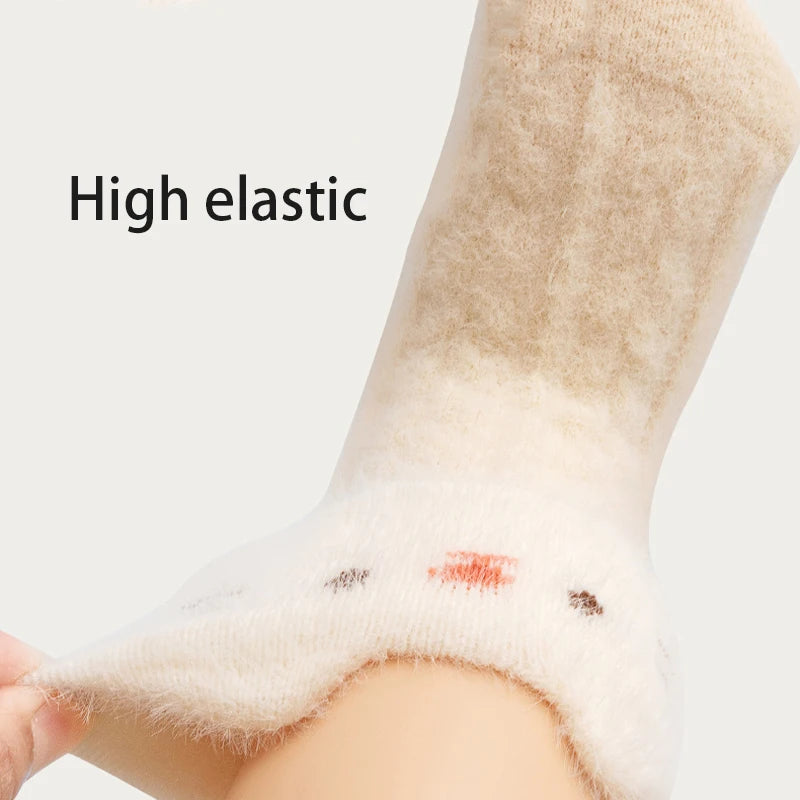 3/6 Pairs Children'S Socks Solid Color Cartoon Kids Mid-Tube Socks Winter Warmth Newborn Socks For Boys And Girls
