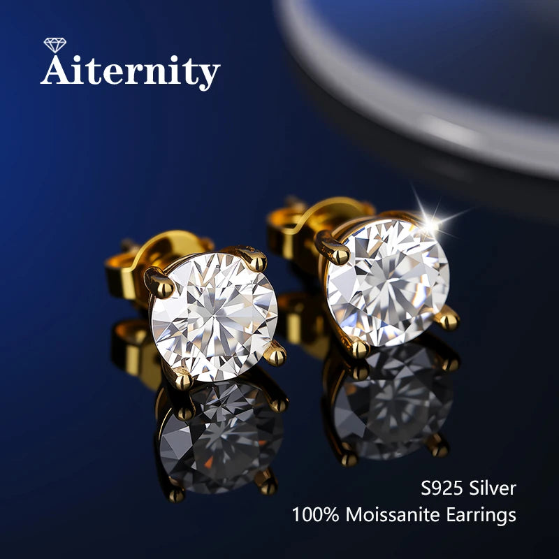 100% Real Sterling Silver S925 Moissanite Earrings Stud  With 2 Certificate D VVS1 Pass Diamond Test Pen For Women Men Jewelry