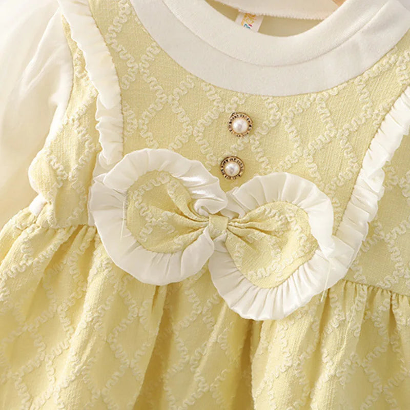 (9 Months -3 Years Old) Spring And Autumn New Sweet Bow Baby Girl Dress, Princess Style Children'S Long Sleeve Clothes