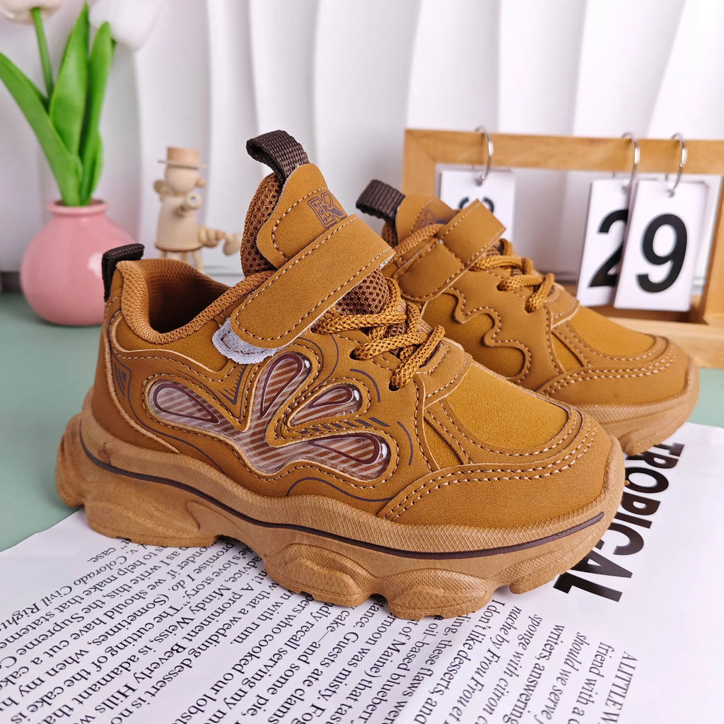 Kids'Casual Shoes Children Cartoon PU Leather Spring Fashion Outdoor Sneakers Breathable Anti-slip Purple Khaki Size 26-37