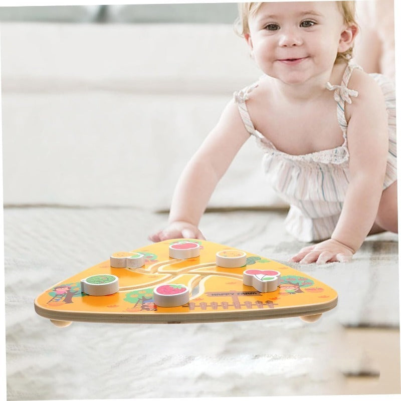 Board Game Toddlers Toy Walking Maze Wooden Chess Board Wooden Fruit Maze Board Movable Maze Board Wood Board Taste Game