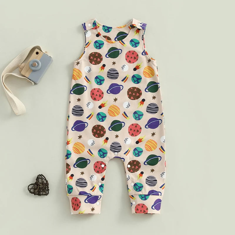 Infant Boy Romper Sleeveless Round Neck Printed Jumpsuit Toddler Playsuit Summer Outfit for Baby Boys