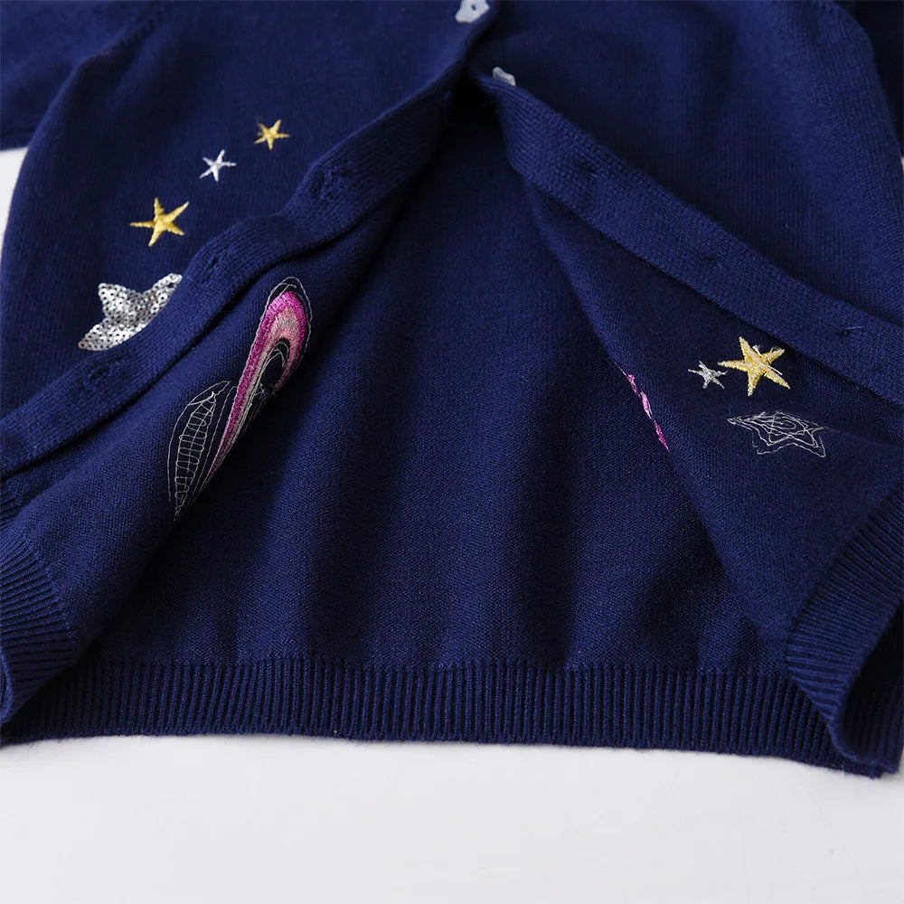 VIKITA Toddlers Navy Blue Gardigan with Sequined Planet Star Appliqued Kids Autumn Spring Fashion Casual Outfits Sweaters 3 Yrs