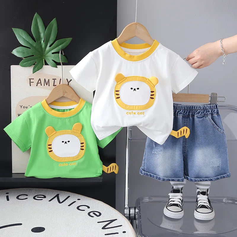 New Summer Baby Clothes Suit Children Boys T-Shirt Shorts 2Pcs/Sets Infant Girls Clothing Toddler Cartoon Costume Kids Outfits