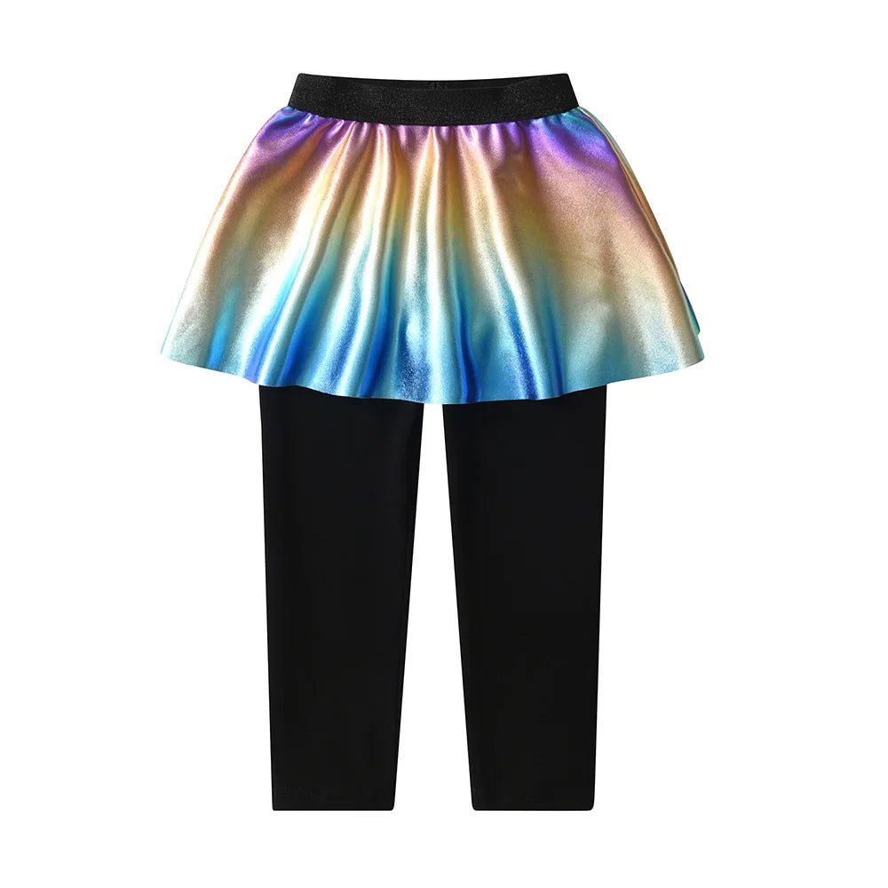 VIKITA Girls Legging Skirt-Pants Kids Gradient Tights Children Cotton Casual Pencil Pants Girl Skinny Fake 2 Pcs Skirt-pants