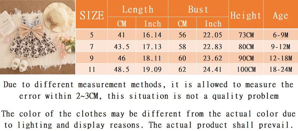 6-24 Months Summer New Sweet Bow Baby Girl Dress, Cute Leopard Print Children'S Clothes With Free Hat For Beach Parties