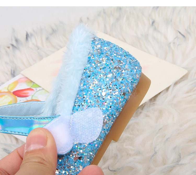 Disney Girls' Plush Slippers Frozen Cute Children's Princess Elsa Winter Cotton Slippers Baby Snow Home Pink Blue Shoes Size 23