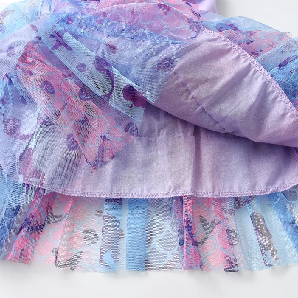 VIKITA Girls Sleeveless Dress Kids Sling Lace Mesh Tulle Tutu Princess Dresses Girl Starfish Print Floral Birthday Party Dress