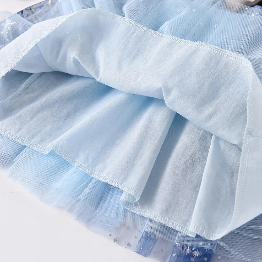 VIKITA Christmas Dress for Girls Sequins Princess Dresses Kids Lace Mesh Ball Gown Elegant Vestidos Girls New Year Blue Dress