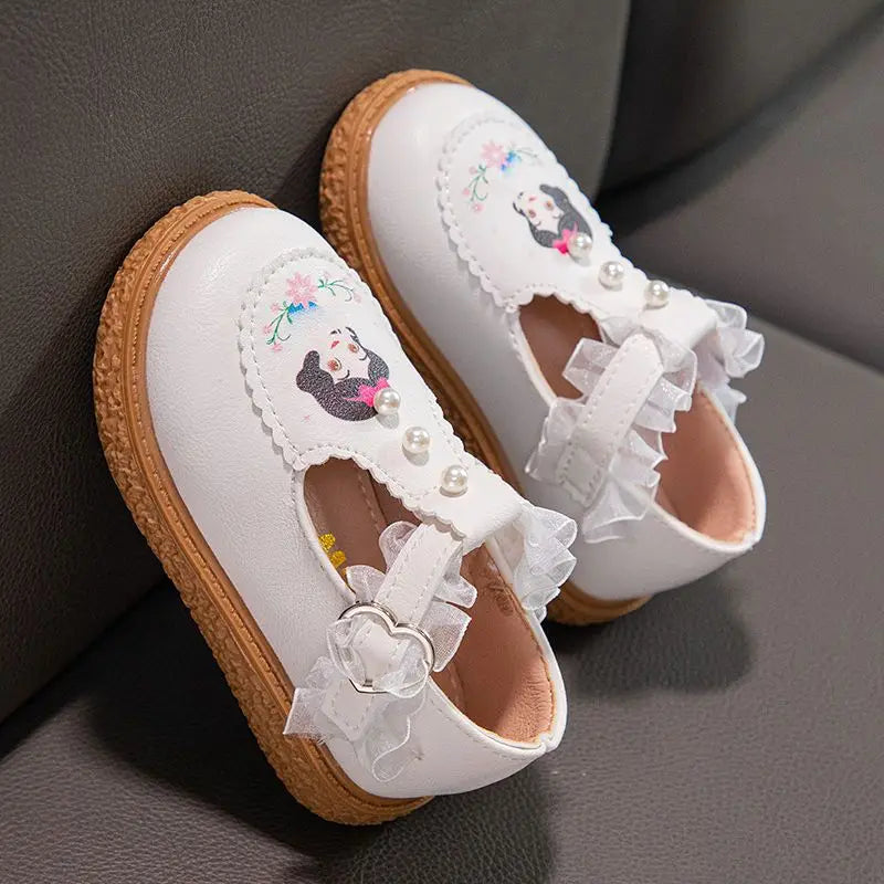 Disney Girls' Leather Shoes Lolita Princess Elsa Shoes Soft Sole Shoes Spring Children's Autumn Girl White Shoes Size 23-35
