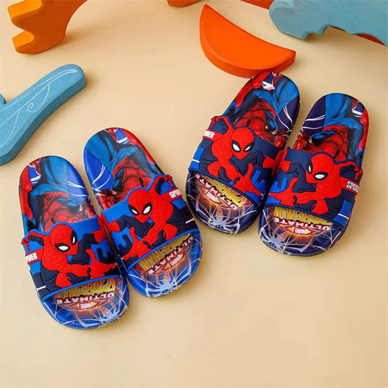 Disney Children Slippers Kids Cartoon Spiderman Boys Girls Soft Sole Shoes Anti-Slip Slippers Boys' Beach Blue Shoes Size 26-35