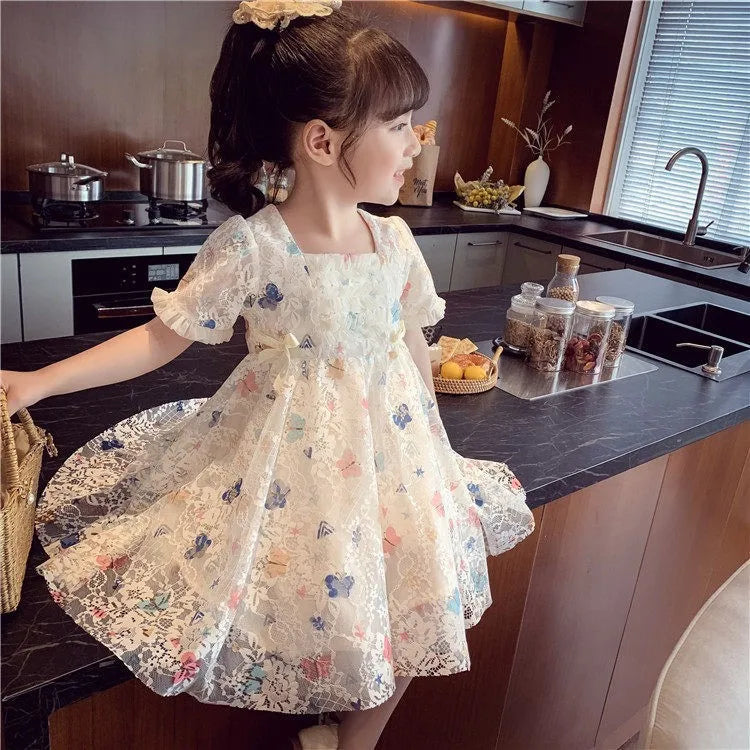 Summer New Floral Baby Girl Dress, Princess Style Children'S Short Sleeved Clothes