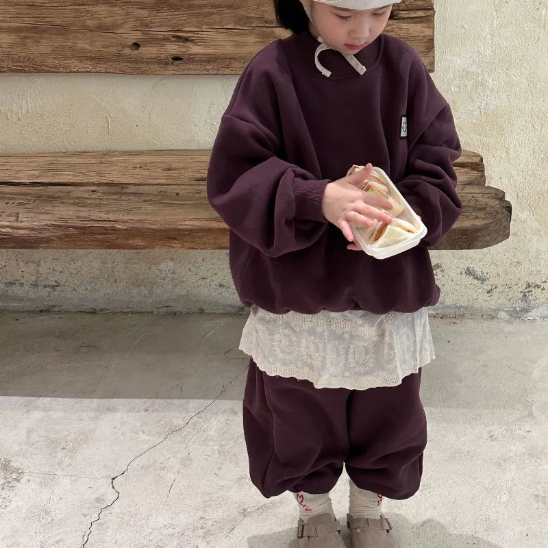 Fleece-Lined Sweatshirt Set 2025 New Children's Clothing Outdoor Clothes Boys Boys' Sets Korean Boy Outfit Top Bottom Kids Boy's