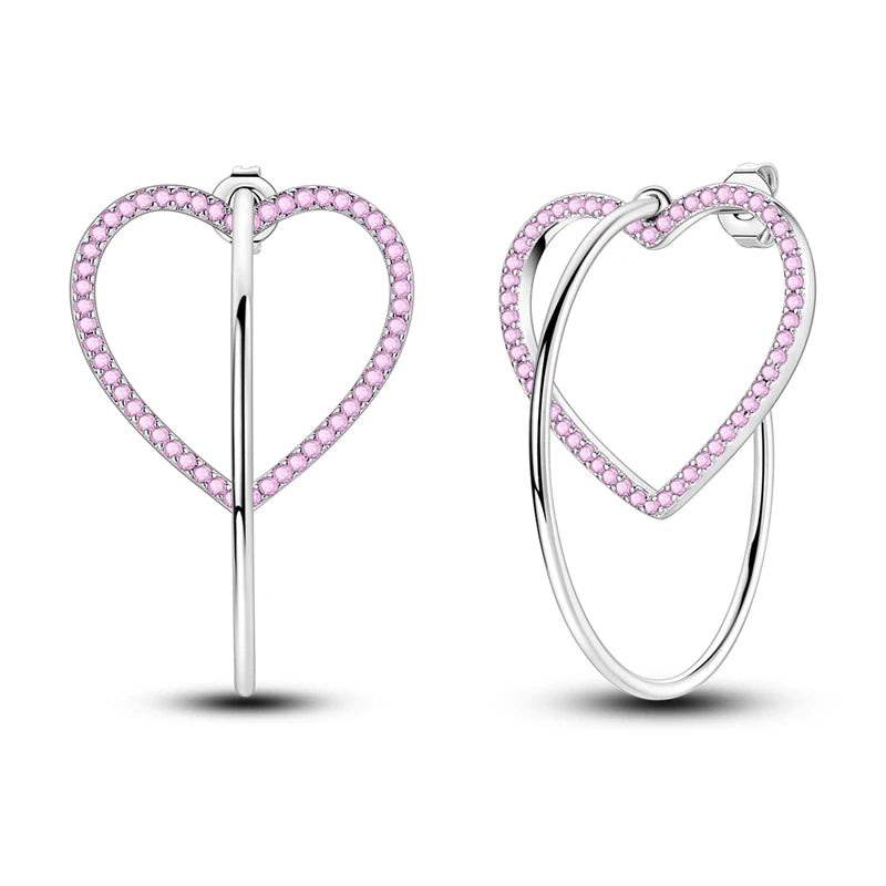 925 Sterling Silver Pave U Shape Heart Eardrop Earrings Hoop Earrings For Women Wedding Engagement For Girlfriend Birthday Gift
