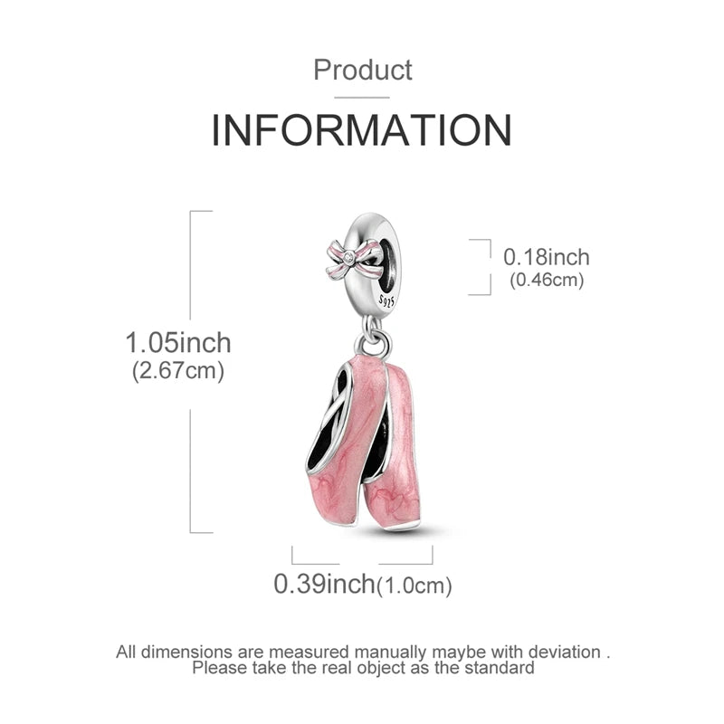 925 Sterling Silver Original Pink Ballet Shoes Charms Ballet Dancer Pendants For Women DIY Bead Fit Original Bracelet Necklace