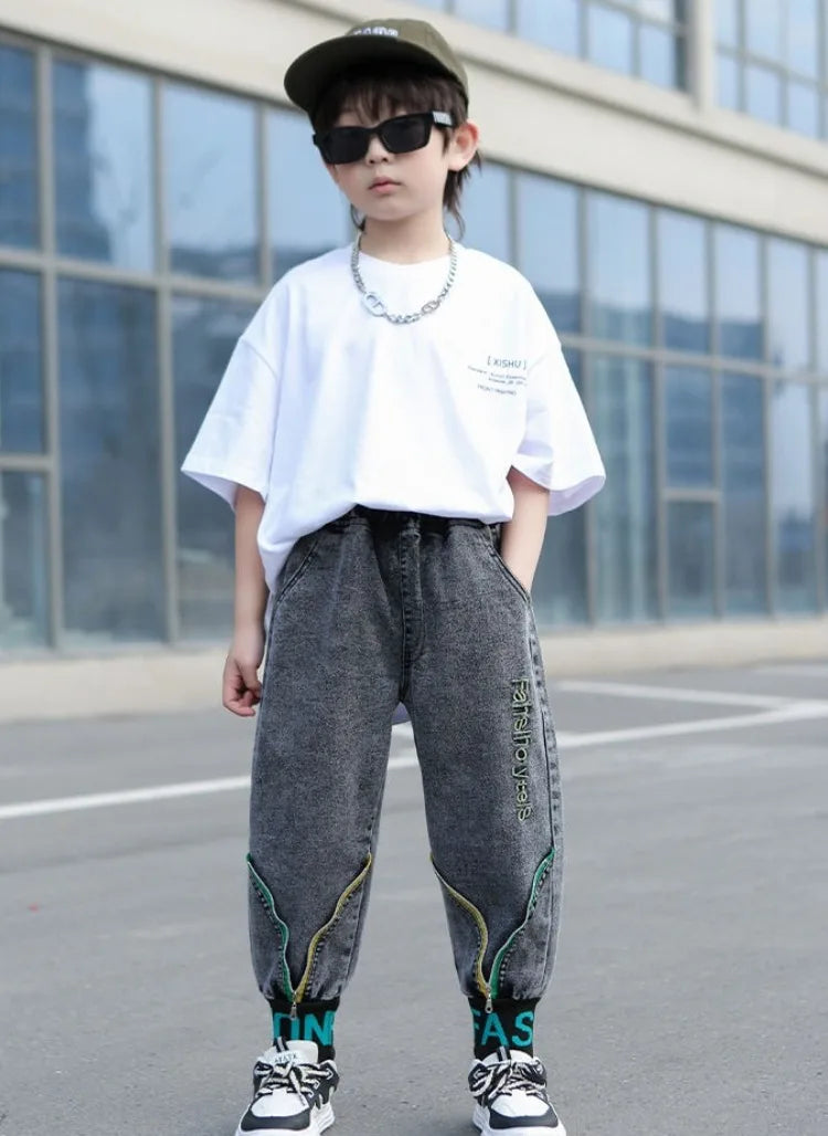 Kids' Loose Fit Dad Jeans for Boys & Girls, Big Kids Spring Autumn School Jeans, Stylish & Trendy Long Pants