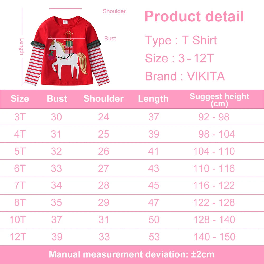 Girls Xmas Christmas New Year Christmas T Shirt Kids Licorne Cartoon Striped Cotton Tops and Tees Kids Party Casual Tees Giff