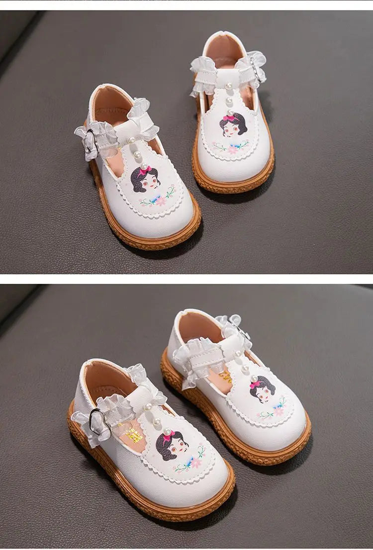 Disney Girls' Leather Shoes Lolita Princess Elsa Shoes Soft Sole Shoes Spring Children's Autumn Girl White Shoes Size 23-35