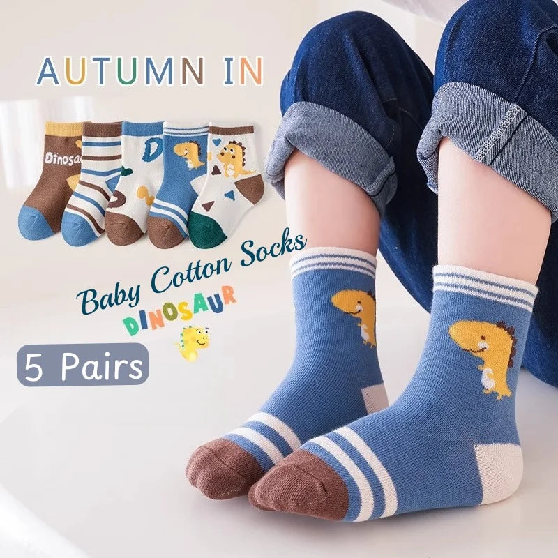Kids' Socks Boys Girls Autumn Cotton Socks Baby Animals Pattern Socks Children Mid-calf Sock 5 Pairs