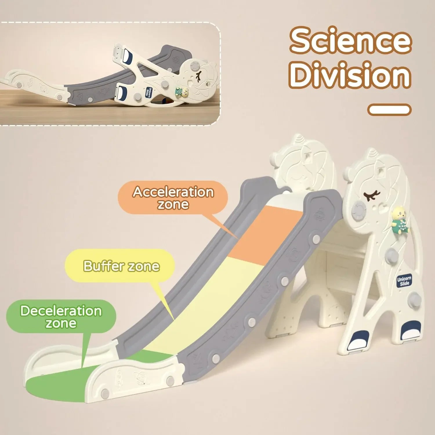 Unicorn Kids Folding Slide Outdoor Playground Climber Playset with Music Closed Pedal Basketball Hoop & Ring Game for Boys Girls