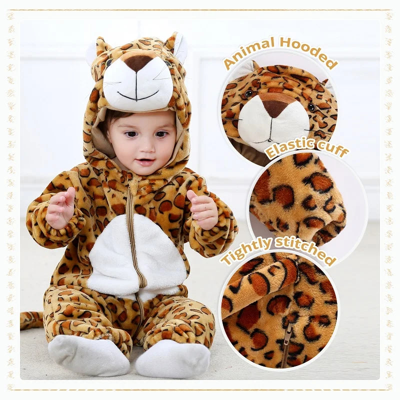 MICHLEY Halloween Costume Infant Baby Clothes Rompers Winter Flannel Hooded Bodysuits Pajamas Animals Overall Jumpsuit For Bebe