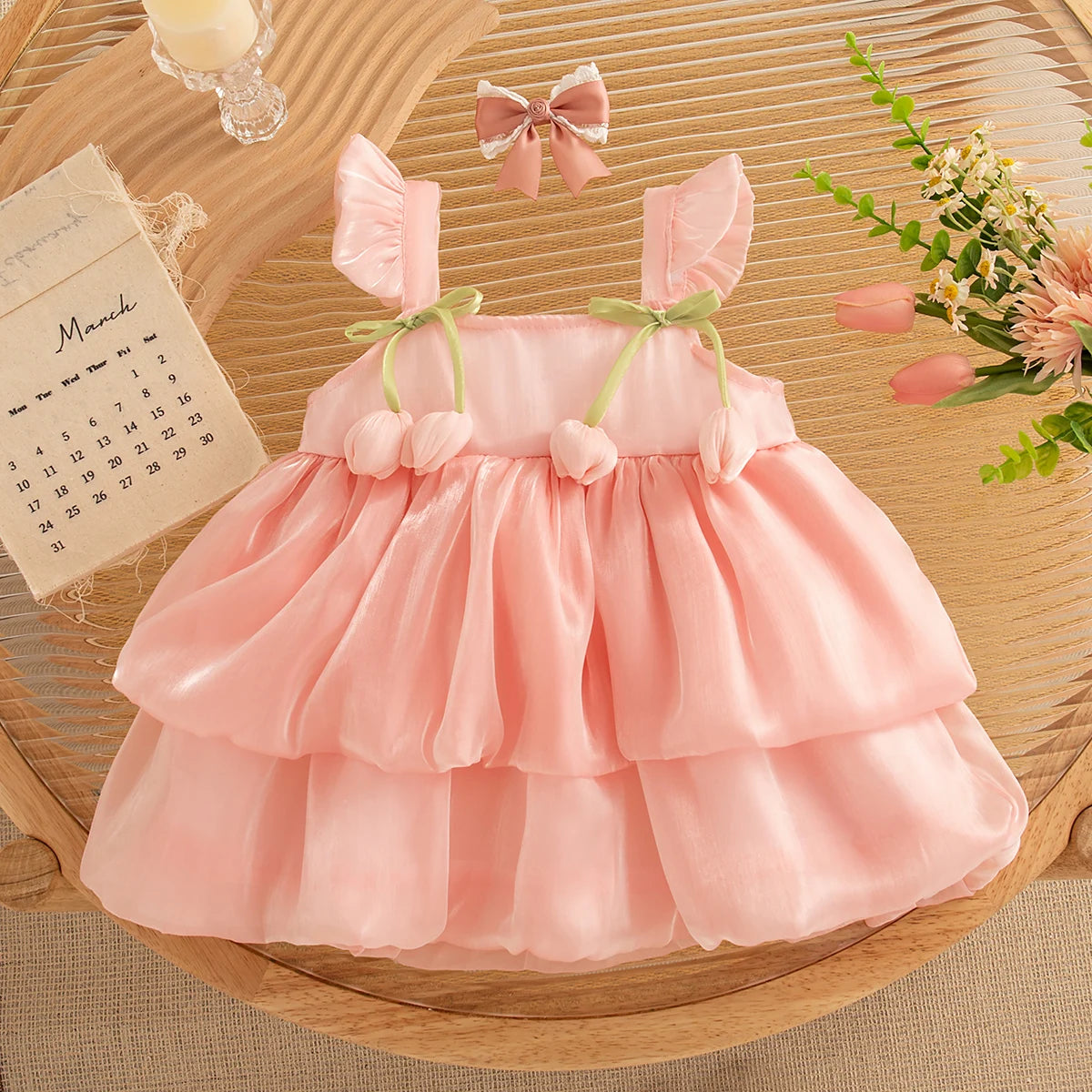 Summer New Sweet Tulip Baby Girl Dress, Cute Ruffled Sleeve Children'S Clothing For Babies Aged 9 Months To 3 Years Old