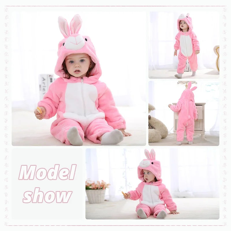 MICHLEY Halloween Costume Infant Baby Clothes Rompers Winter Flannel Hooded Bodysuits Pajamas Animals Overall Jumpsuit For Bebe