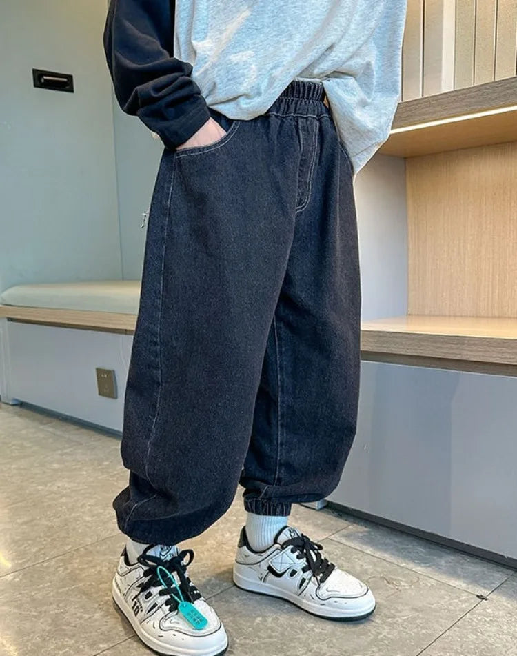 2025 New Boys' Denim Jeans Spring Autumn Kids Casual Sport Pants Long Korean Style Trendy Streetwear