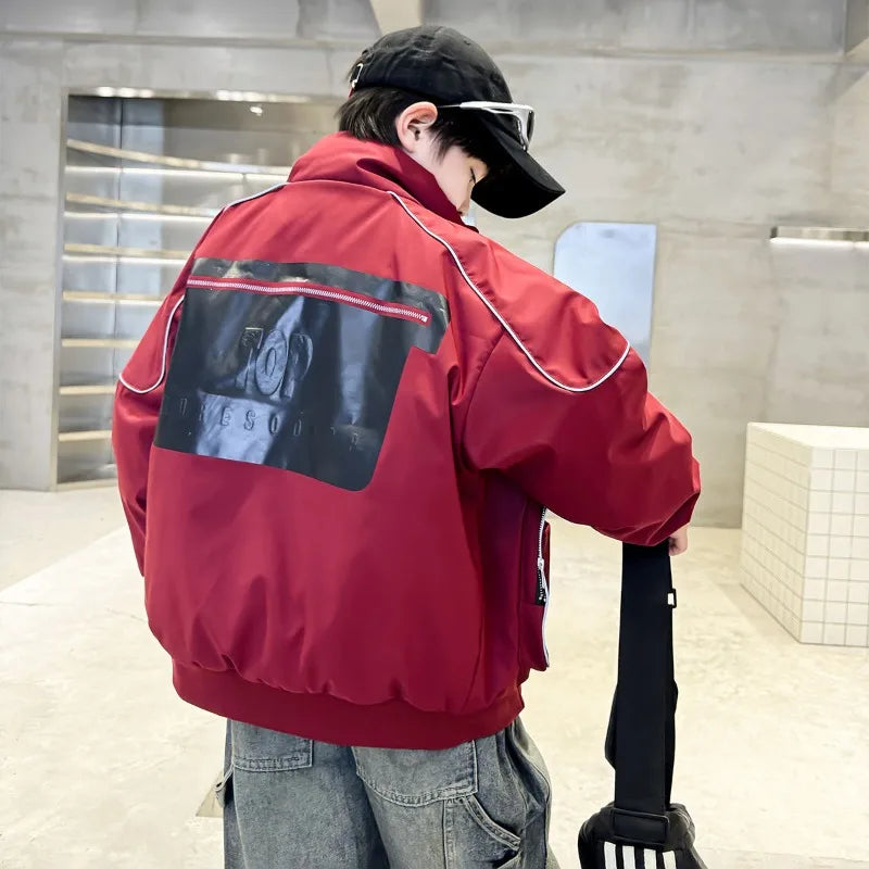 2025 New Boys' Winter Padded Quilted Windbreaker Jacket for Big Kids Waterproof Windproof Outdoor Jacket with Thermal Insulation