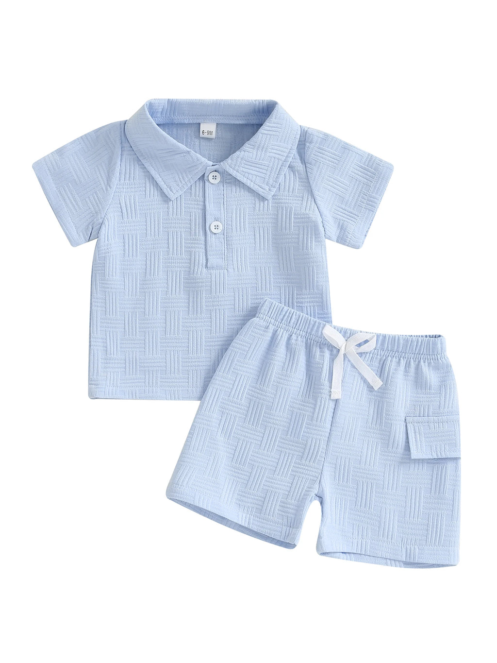 Boys Stylish Jacquard Collared Shirt and Elastic Waist Shorts Set for Summer - 2-Piece Toddler Outfit with Short Sleeves