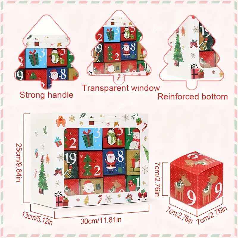 24PCS DIY Christmas Advent Calendar Boxes 24 Days Advent Countdown Gift Boxes Cardboard Number for Kids Xmas Holiday Decoration