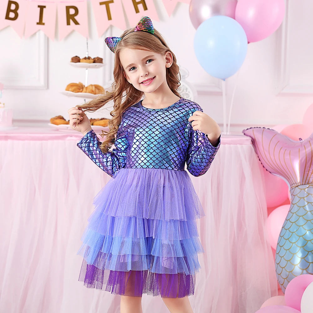 VIKITA Girl Princess Dress Autumn Wedding Birthday Party Tutu Vestidos Kids Dresses For Girls Children Christmas Costumes