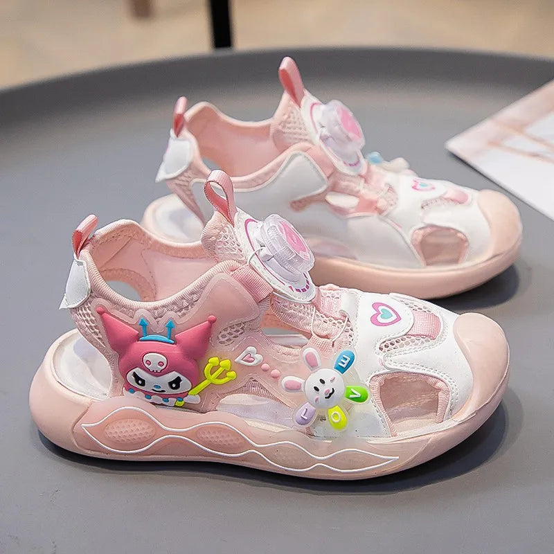 Sandals Girls Cartoon PU Leather Summer Fashion Outdoor Flat Bottom Breathable Anti-slip Pink Purple Size 26-37