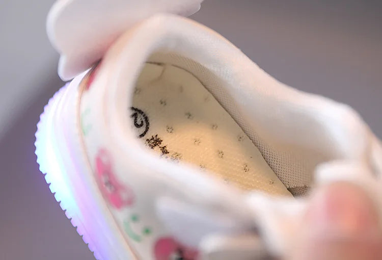 Disney LED Casual Sneakers For Spring Outdoor Cartoon Shoes Children Lighted Non-slip PU Leather Bear White Shoes Size 21-30