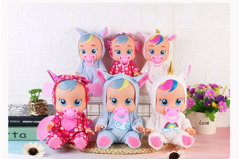 8inch 3D Weeping Babies Unicorn Baby Simulation Baby Crying Doll Creative Cute Doll For Girl Reborn Baby Vinyl Christmas Gift