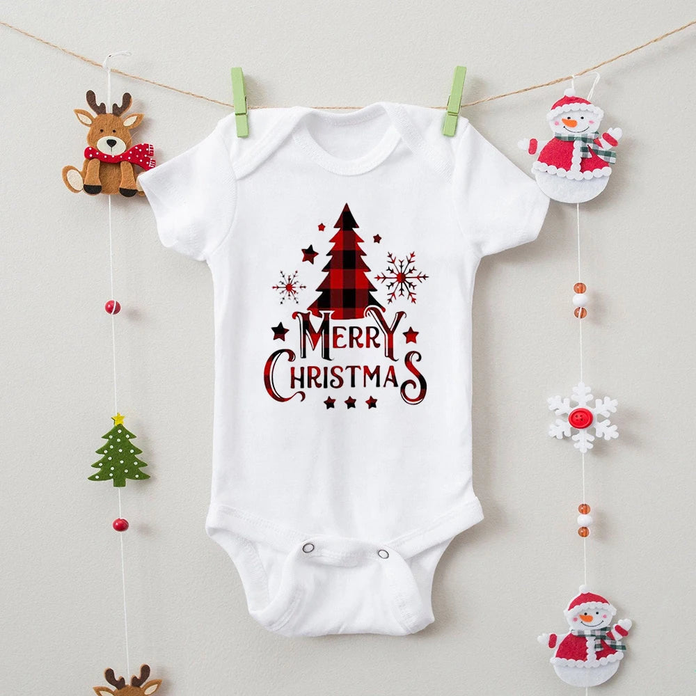 Family Christmas Matching Outfits Xmas Party Gifts Clothes Mother Father Daughter Son T-shirt + Baby Bodysuit Casual Family Look