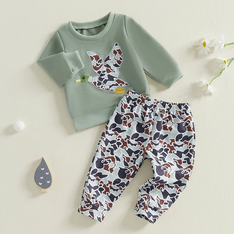 Toddler Winter 2PCS Clothing Sets Warm Fleece Hoodie Bear Print Pullover Elastic Waist Pants Outfit for Boys