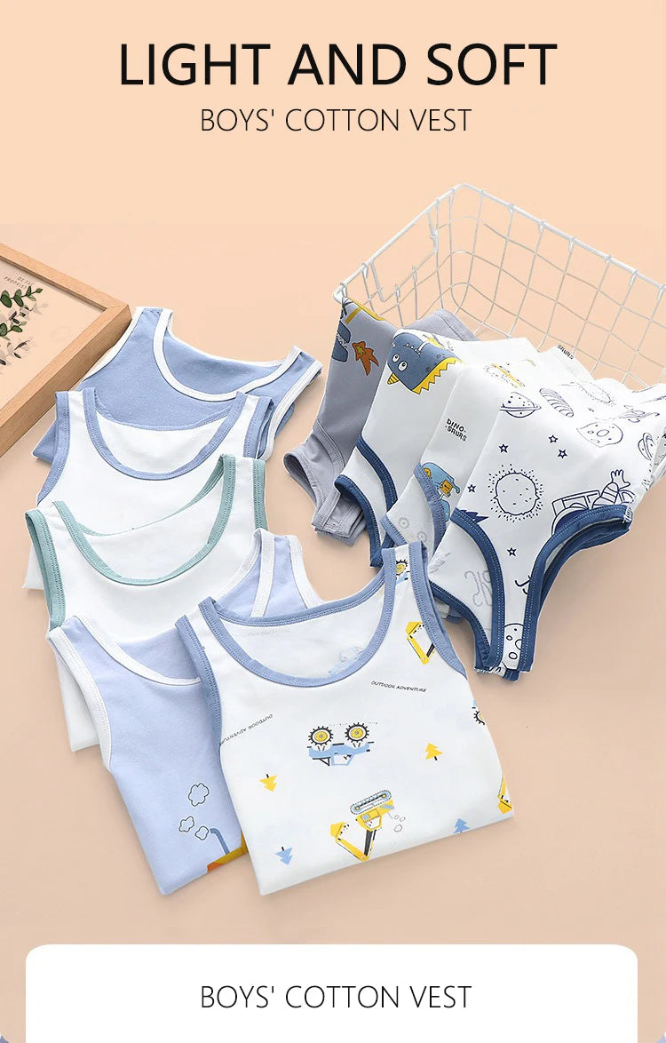 2025 Summer Kids Tanks Top Children's Vest Baby Underwear Clothing Cartoon Printed Top Cotton T-shirt Boys Sleeveless Tank 0-8 Y