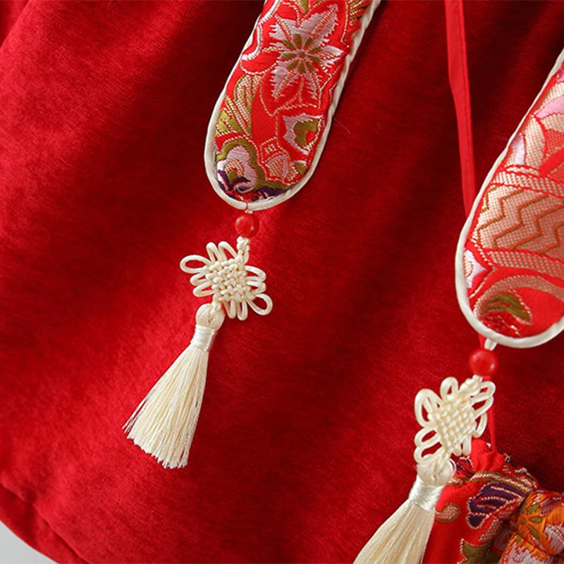 New Winter Embroidered Baby Girl Dress, Retro Style Children'S Clothing For Spring Festival Parties+Red Envelope Bag Giveaway