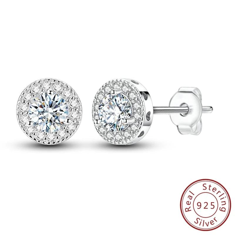 100% 925 Sterling Silver Classic Round Cut Moissanite Stud Earrings Ring Set Platinum Lab Diamond For Women Wedding Jewelry Gift